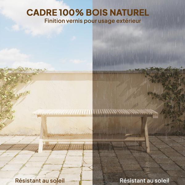Banc de Jardin en Bois massif, Banquette de Jardin avec Assise à Lattes Effet Bois, Sans Dossier, pour Patio, Balcon, Parc, Capacité 240 kg, 140 x 40 x 43 cm, effet Bois Naturel