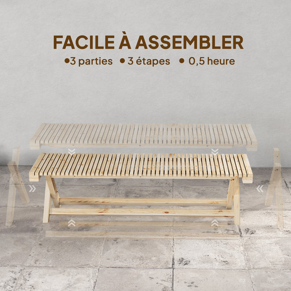 Banc de Jardin en Bois massif, Banquette de Jardin avec Assise à Lattes Effet Bois, Sans Dossier, pour Patio, Balcon, Parc, Capacité 240 kg, 140 x 40 x 43 cm, effet Bois Naturel