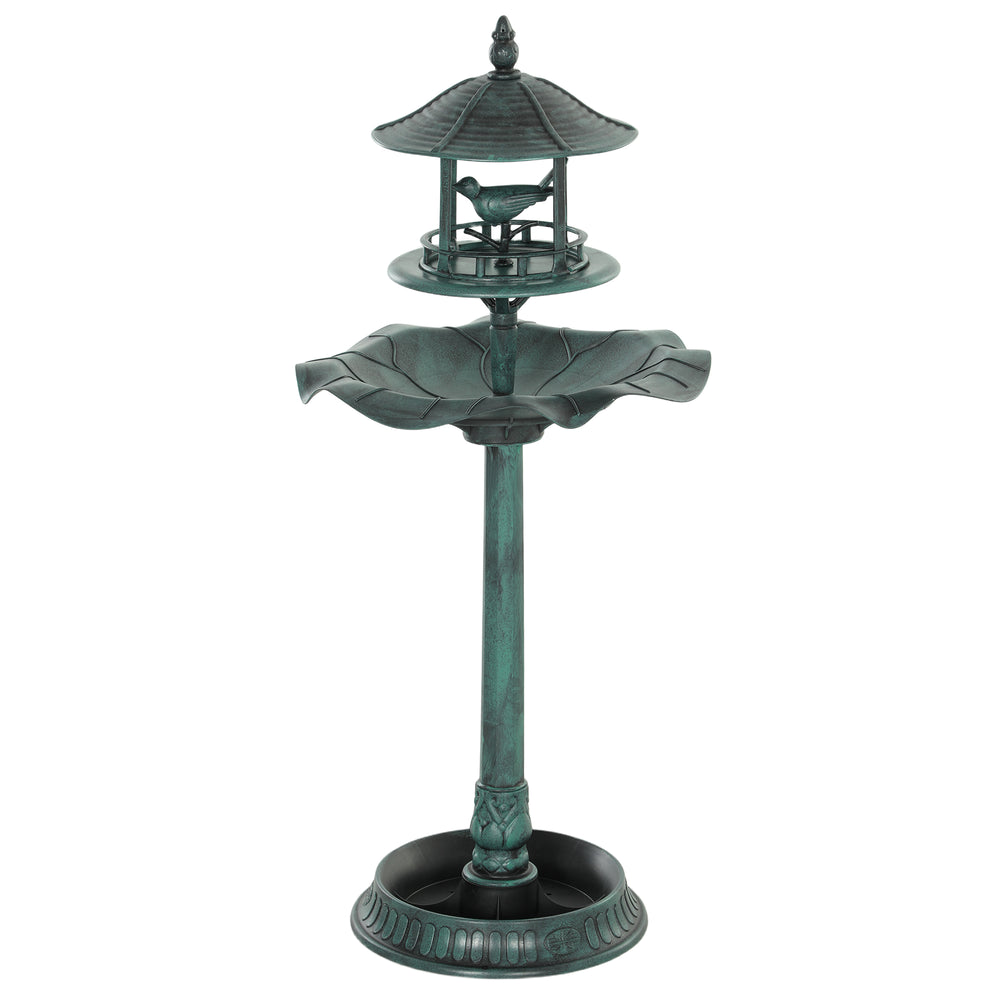 Bain d'oiseaux Abreuvoir pour Oiseaux jardinière 3 en 1 dim. Ø 50 x 113H cm polypropylène vert-de-gris