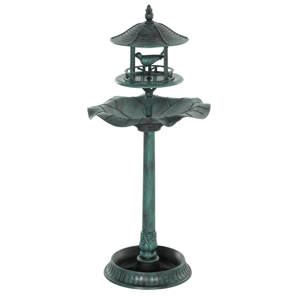 Bain d'oiseaux Abreuvoir pour Oiseaux jardinière 3 en 1 dim. Ø 50 x 113H cm polypropylène vert-de-gris