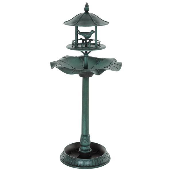 Bain d'oiseaux Abreuvoir pour Oiseaux jardinière 3 en 1 dim. Ø 50 x 113H cm polypropylène vert-de-gris