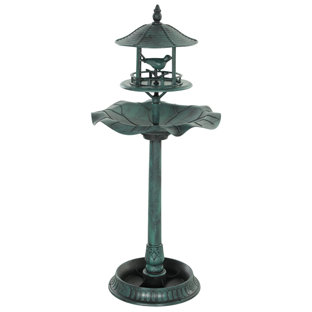 Bain d'oiseaux Abreuvoir pour Oiseaux jardinière 3 en 1 dim. Ø 50 x 113H cm polypropylène vert-de-gris