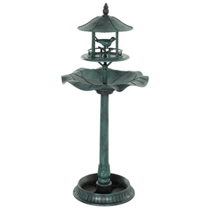 Bain d'oiseaux Abreuvoir pour Oiseaux jardinière 3 en 1 dim. Ø 50 x 113H cm polypropylène vert-de-gris