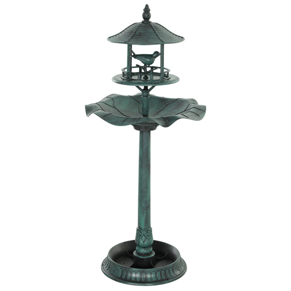 Bain d'oiseaux Abreuvoir pour Oiseaux jardinière 3 en 1 dim. Ø 50 x 113H cm polypropylène vert-de-gris