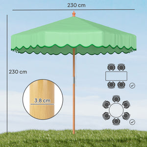 Parasol de Jardin Rond avec Volants - Parasol Terrasse Rétro Chic 230cm Aspect Bois - Protection Solaire UV Extérieur pour Balcon et Mobilier de Jardin, Vert Clair