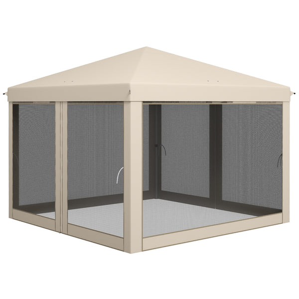 Tonnelle Barnum Pliant Pop-up imperméabilisé Style Colonial 3L x 3l x 2,65H m 4 moustiquaires + Sac de Transport Beige Noir