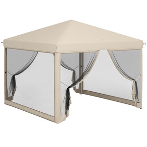 Tonnelle Barnum Pliant Pop-up imperméabilisé Style Colonial 3L x 3l x 2,65H m 4 moustiquaires + Sac de Transport Beige Noir