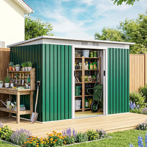 Abri de jardin en acier galvanisé XXL 3,6 m² avec kit de fondation 280 x 130 x 172 cm, cabane de jardin cabanon rangement outils avec portes coulissantes verrouillables aérations, vert foncé