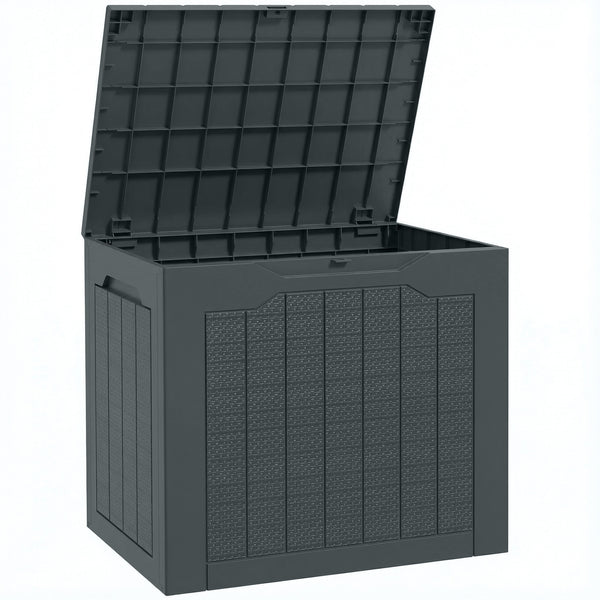 Coffre de rangement extérieur 97L avec poignées encastrées, malle de rangement extérieur étanche pour jardin terrasse, 56 x 41 x 50 cm, gris foncé