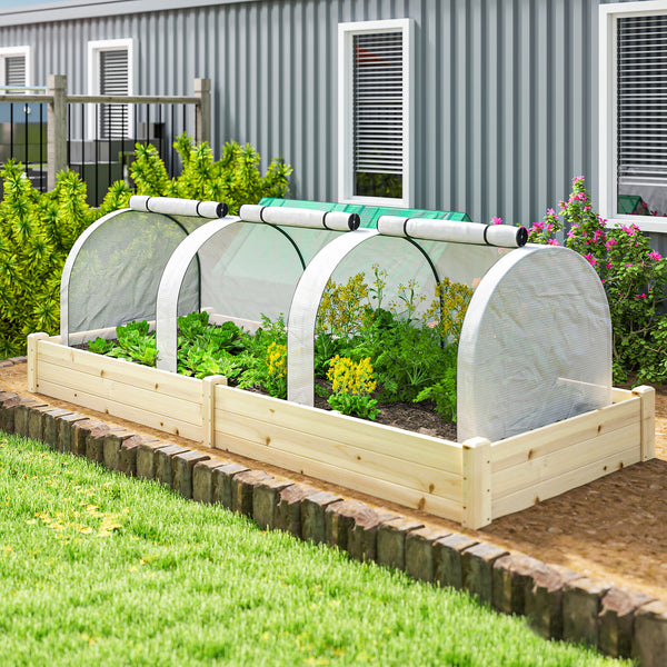 Mini Serre de Jardin Mini Serre Tunnel Serre à Tomates 3 x 1 x 0,8 m Acier Plastique Haute Densité Anti-UV 3 Portes avec Zip Enroulables Blanc