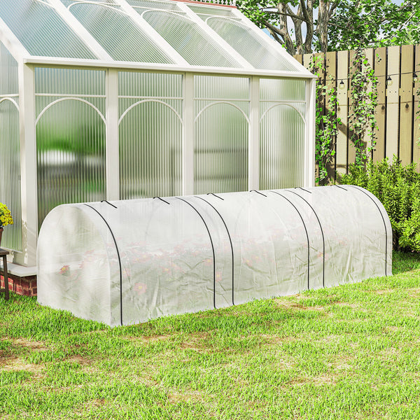 Mini Serre de Jardin Mini Serre Tunnel Serre à Tomates 3 x 1 x 0,8 m Acier Plastique Haute Densité Anti-UV 3 Portes avec Zip Enroulables Blanc