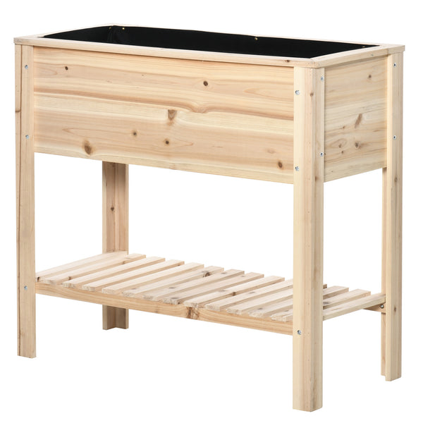 Jardinière sur Pieds Potager avec étagère à Lattes 90 x 40 x 81 cm Inserts d'irrigation, géotextile Inclus en bois massif