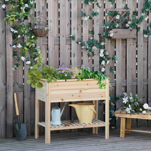 Jardinière sur Pieds Potager avec étagère à Lattes 90 x 40 x 81 cm Inserts d'irrigation, géotextile Inclus en bois massif
