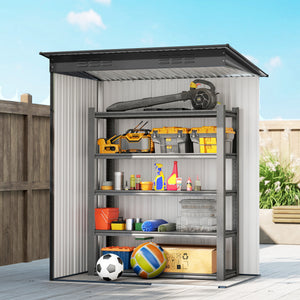 Abri de jardin en métal 1,37 m², cabane de jardin à outils, 159 x 106 x 181 cm, 2 paires de gants inclus, porte coulissante, aérations et toit en pente, montage facile, gris foncé