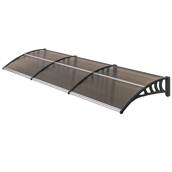 Auvent de porte d'entrée, toit marquise de porte exterieur en polycarbonate et profil aluminium résistante toit abri protection contre la pluie et UV pour terrasse, balcon, 303x96cm, marron