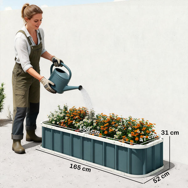 Jardinière surélevée en acier galvanisé, lit de jardin avec gants et bords pliés, carré potager de jardin pour fleurs, herbes, légumes, 165 x 52 x 31 cm, gris foncé