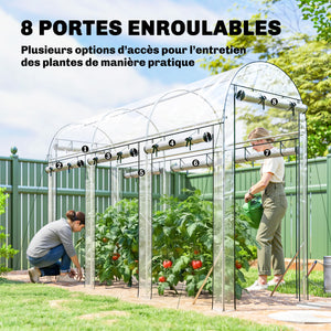 Serre tunnel de jardin 3 m², serre de jardin tunnel 295x100x197cm avec cadre en acier galvanisé, 8 portes roulantes, pour extérieur, toutes saisons, transparent