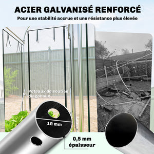 Serre tunnel de jardin 3 m², serre de jardin tunnel 295x100x197cm avec cadre en acier galvanisé, 8 portes roulantes, pour extérieur, toutes saisons, transparent