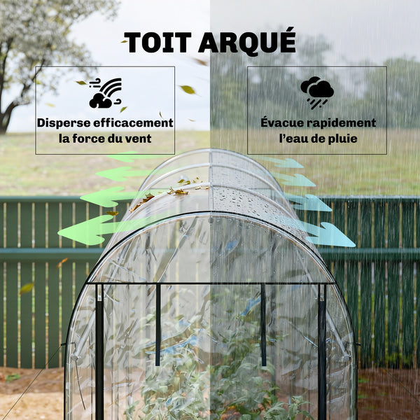 Serre tunnel de jardin 3 m², serre de jardin tunnel 295x100x197cm avec cadre en acier galvanisé, 8 portes roulantes, pour extérieur, toutes saisons, transparent