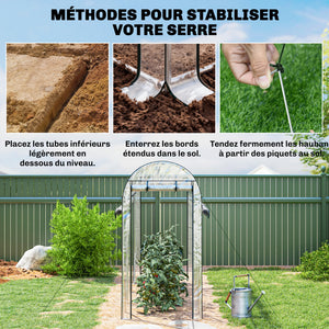 Serre tunnel de jardin 3 m², serre de jardin tunnel 295x100x197cm avec cadre en acier galvanisé, 8 portes roulantes, pour extérieur, toutes saisons, transparent