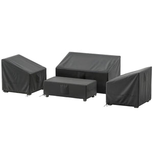 Ensemble de 4 Housses Salon de Jardin Imperméables 420D Tissu Oxford, Bâche de Potection Extérieure avec 6 Évents et Sac de Rangement, pour Table et Canapé, Noir
