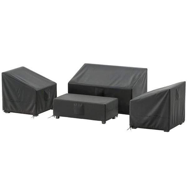 Ensemble de 4 Housses Salon de Jardin Imperméables 420D Tissu Oxford, Bâche de Potection Extérieure avec 6 Évents et Sac de Rangement, pour Table et Canapé, Noir