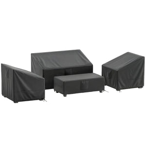 Ensemble de 4 Housses Salon de Jardin Imperméables 420D Tissu Oxford, Bâche de Potection Extérieure avec 6 Évents et Sac de Rangement, pour Table et Canapé, Noir