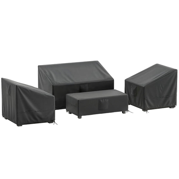 Ensemble de 4 Housses Salon de Jardin Imperméables 420D Tissu Oxford, Bâche de Potection Extérieure avec 6 Évents et Sac de Rangement, pour Table et Canapé, Noir