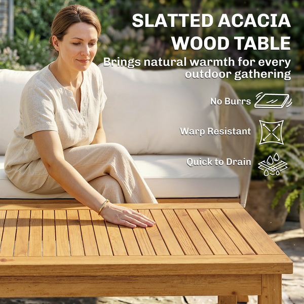 Ensemble de jardin 4 pièces en polyrattan - Salon avec canapé 2 places, 2 fauteuils, table à lattes en acacia, coussins épais lavables, mobilier balcon pour 4 personnes, ensemble pour jardin/balcon blanc crème