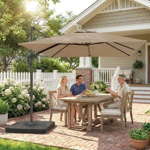 Parasol déporté carré 2,4x2,4m avec pied et dalles lestage - parasol de jardin extérieur, mât aluminium et rotatif 360° par pédale - UV50+ et inclinaison 5 positions pour terrasse, kaki
