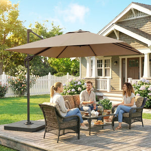 Parasol déporté carré 2,4x2,4m avec pied et dalles lestage - parasol de jardin extérieur, mât aluminium et rotatif 360° par pédale - UV50+ et inclinaison 5 positions pour terrasse, kaki
