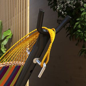 Support Pied de hamac avec porte-gobelet, Structure Robuste métal époxy Noir dim. 305L x 129l x 109H cm, 150kg sans hamac