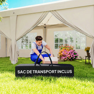 Tonnelle de jardin exterieur 6x3m tonnelle pliante Imperméable avec Parois Anti UV barnum pliant Hauteur Réglable Tente de réception avec Sac de Transport Installation Facile beige