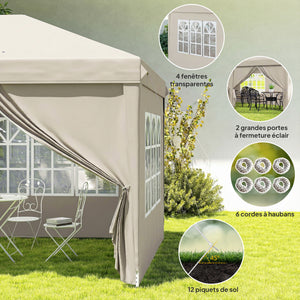 Tonnelle de jardin exterieur 6x3m tonnelle pliante Imperméable avec Parois Anti UV barnum pliant Hauteur Réglable Tente de réception avec Sac de Transport Installation Facile beige