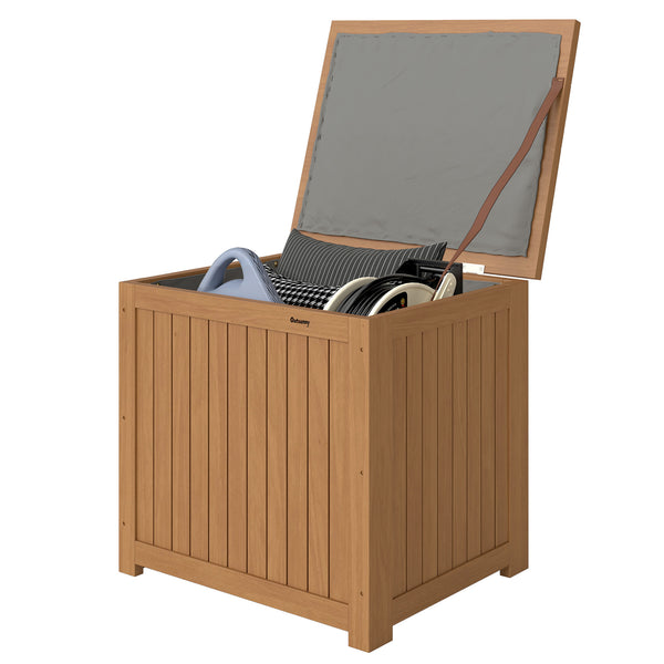 Coffre de Rangement en Bois Massif 130L - Boîte de Jardin avec Doublure Amovible - Banc de Rangement pour Coussins et Outils sur Terrasse Balcon 63x51x58,5cm, Brun