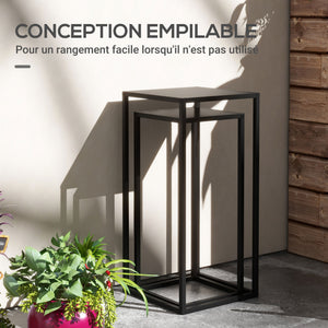 Lot de 2 supports pot de fleurs supports pour plantes encastrables structure en acier 2 hauteurs différentes 58,5 et 65 cm design scandinave noir