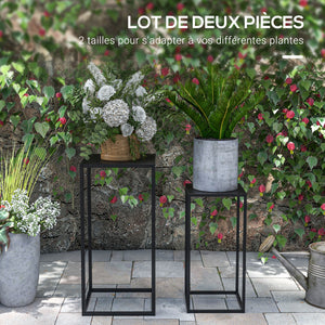 Lot de 2 supports pot de fleurs supports pour plantes encastrables structure en acier 2 hauteurs différentes 58,5 et 65 cm design scandinave noir