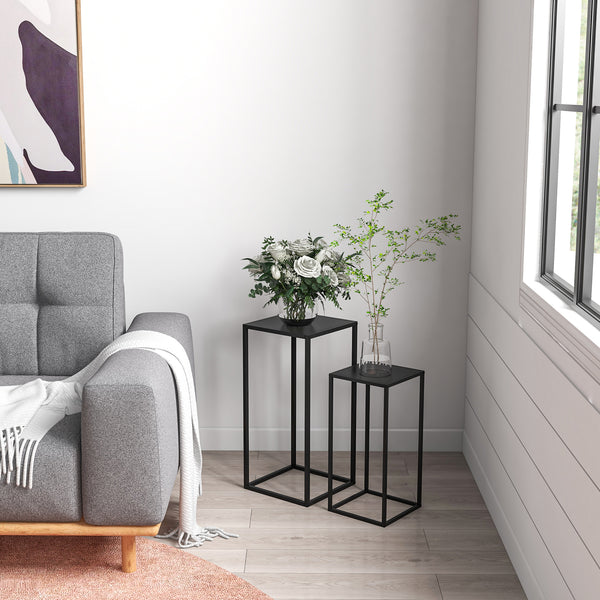 Lot de 2 supports pot de fleurs supports pour plantes encastrables structure en acier 2 hauteurs différentes 58,5 et 65 cm design scandinave noir