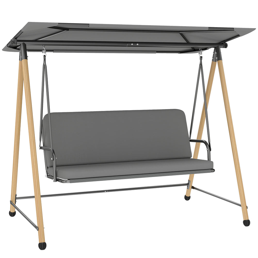 Balancelle de Jardin 3 Places, Balançoire Extérieure avec Toit Réglable et Coussin Épais Amovible, Cadre en Acier, Charge 360 kg, pour Balcon, Jardin, Terrasse, 208 x 125 x 180 cm, Gris