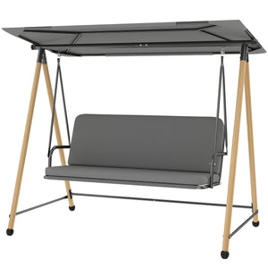 Balancelle de Jardin 3 Places, Balançoire Extérieure avec Toit Réglable et Coussin Épais Amovible, Cadre en Acier, Charge 360 kg, pour Balcon, Jardin, Terrasse, 208 x 125 x 180 cm, Gris