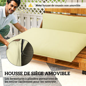 Coussins de palette extérieur 2 places, coussins de siège pour euro palette lavable, 2 pièces 120 x 80 cm et 120 x 45 cm, UPF20+, épais de 20 cm, beige