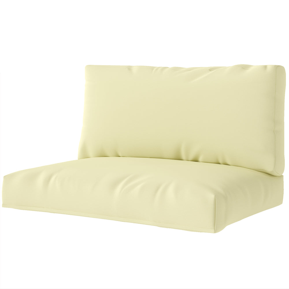 Coussins de palette extérieur 2 places, coussins de siège pour euro palette lavable, 2 pièces 120 x 80 cm et 120 x 45 cm, UPF20+, épais de 20 cm, beige