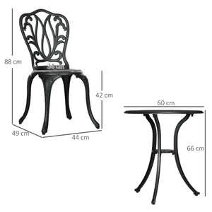 Salon de jardin exterieur, ensemble table ronde et chaises structure en aluminium, table de bistrot avec trou pour parasol mobilier de jardin cours terrasses balcons bords de piscine, noir