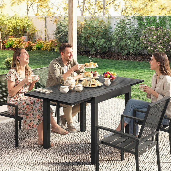 Table de jardin extensible en aluminium avec effet bois - table extérieur 4-6 personnes avec rallonge auto-stockée - mobilier de jardin design pour terrasse et balcon, 80-160 x 80 cm, noir