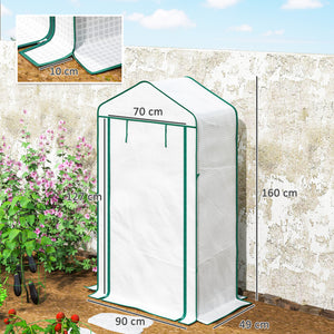 Serre de jardin PE avec étagères 4 niveaux, serre de balcon, bâche renforcée 135 g/m², châssis en acier, porte zippée enroulable, pour légumes plantes fleurs, 90 x 49 x 160 cm, blanc