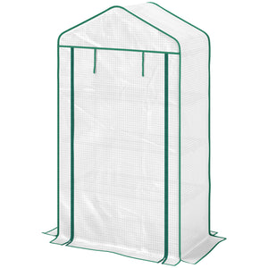 Serre de jardin PE avec étagères 4 niveaux, serre de balcon, bâche renforcée 135 g/m², châssis en acier, porte zippée enroulable, pour légumes plantes fleurs, 90 x 49 x 160 cm, blanc