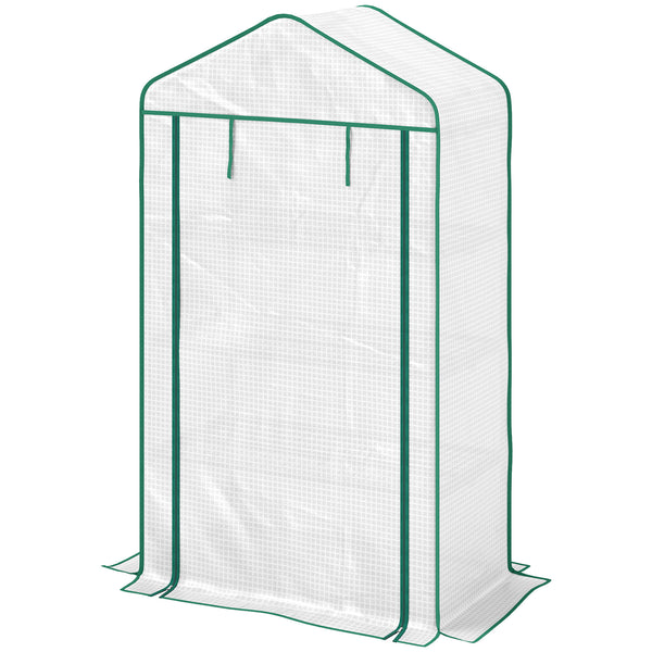 Serre de jardin PE avec étagères 4 niveaux, serre de balcon, bâche renforcée 135 g/m², châssis en acier, porte zippée enroulable, pour légumes plantes fleurs, 90 x 49 x 160 cm, blanc