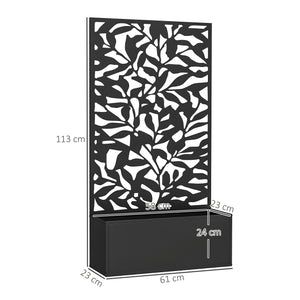 Jardinière avec treillis, brise-vue paravent, jardinière extérieure métal sur pieds ou murale, motifs de feuilles pleines, bac à fleurs rectangulaire balcon terrasse patio, 61x23x113 cm, noir
