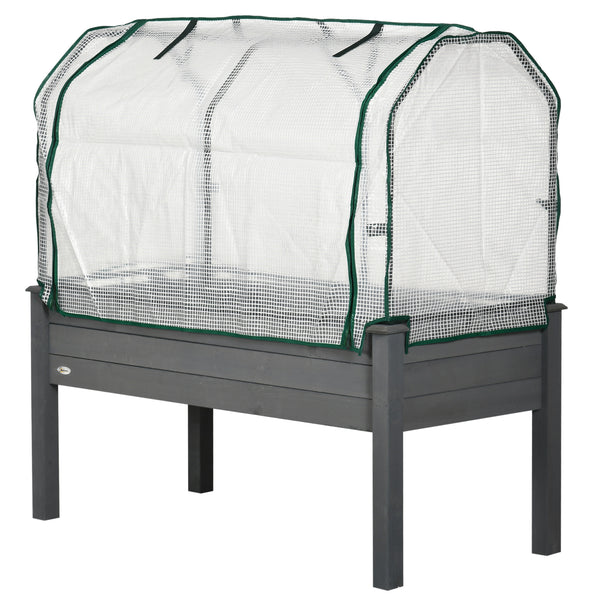 Potager sur Pieds surélevé avec bâche en PE Jardinière surélevée potager avec serre volume 104 L avec Trous de Drainage, Tissu non tissé, pour Plantes  Fleurs Légumes, 121x55x117cm gris foncé