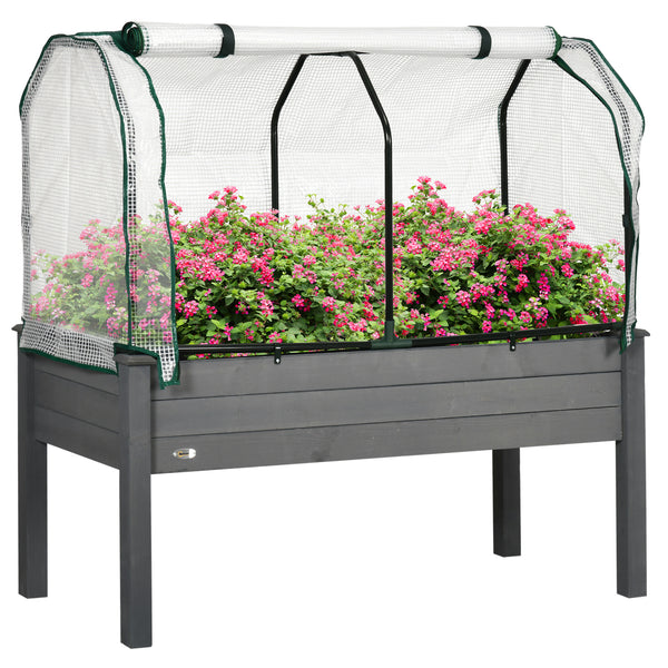 Potager sur Pieds surélevé avec bâche en PE Jardinière surélevée potager avec serre volume 104 L avec Trous de Drainage, Tissu non tissé, pour Plantes  Fleurs Légumes, 121x55x117cm gris foncé